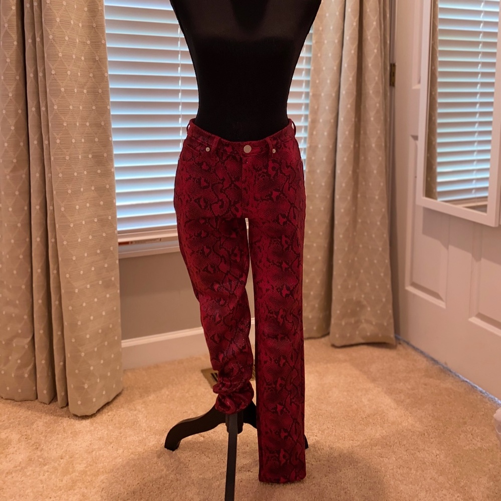 BLANKNYC red snake skin mid-rise skinny jeans